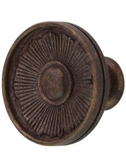 Sunburst Cabinet Knob - 1 3/8 inch Diameter in Highlighted Bronze.